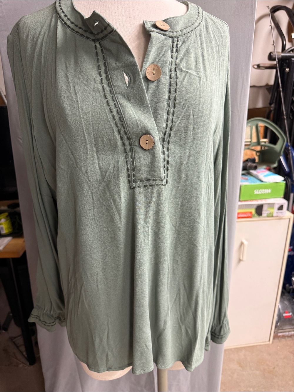 Relaxed Sage Green Button-Placket Tunic Top from d&co. Never worn
